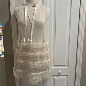 Free People White Sheer Ruffled Tiered Dress
